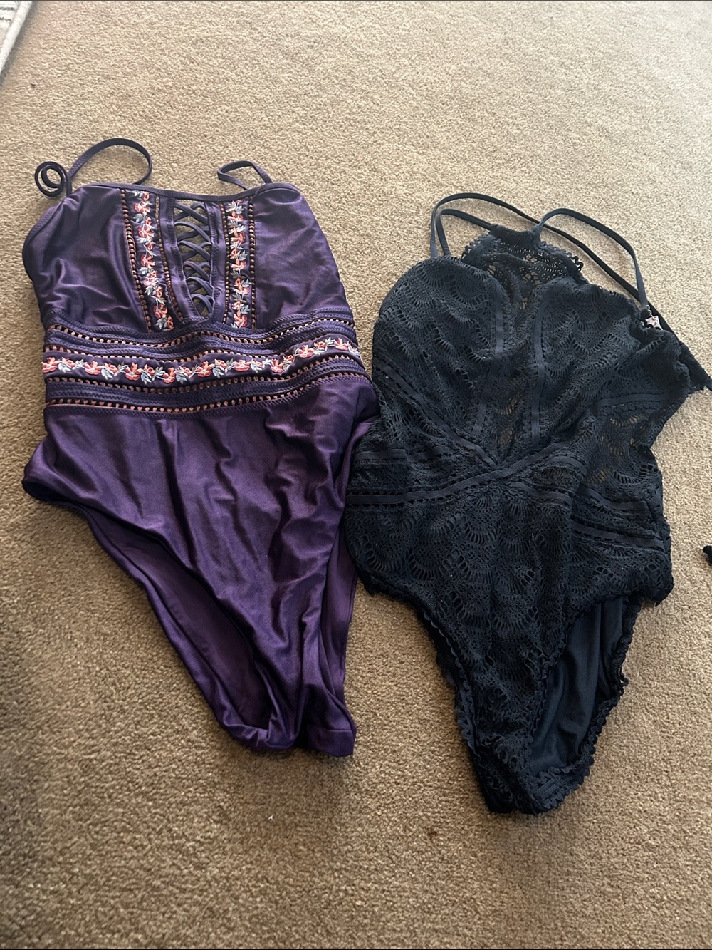 BECCA Deep Purple & Black One-Piece Swimsuit with Embroidered Tag lot 2